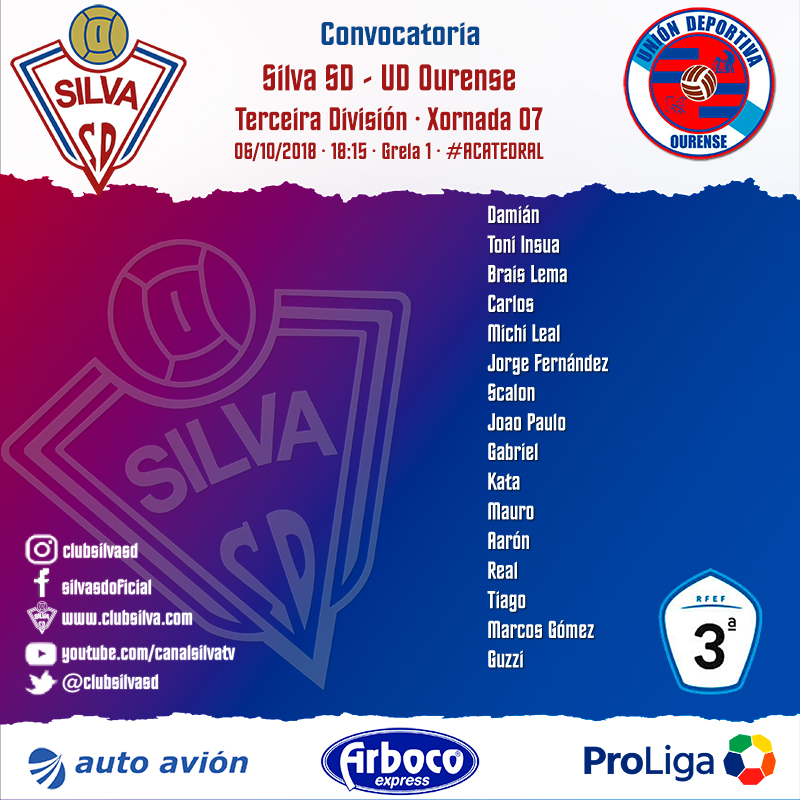 Convocatoria jornada 07: Silva SD – UD Ourense