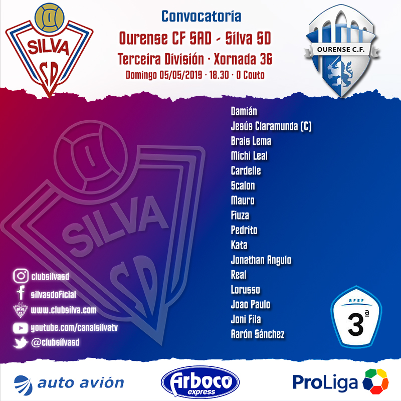 Convocatoria jornada 36: Ourense CF SAD – Silva SD